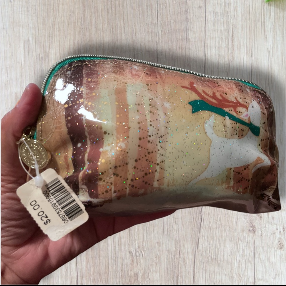 Bath & Body Works Holiday Reindeer Glitter Cosmetic Bag  NWT - Picture 2 of 5